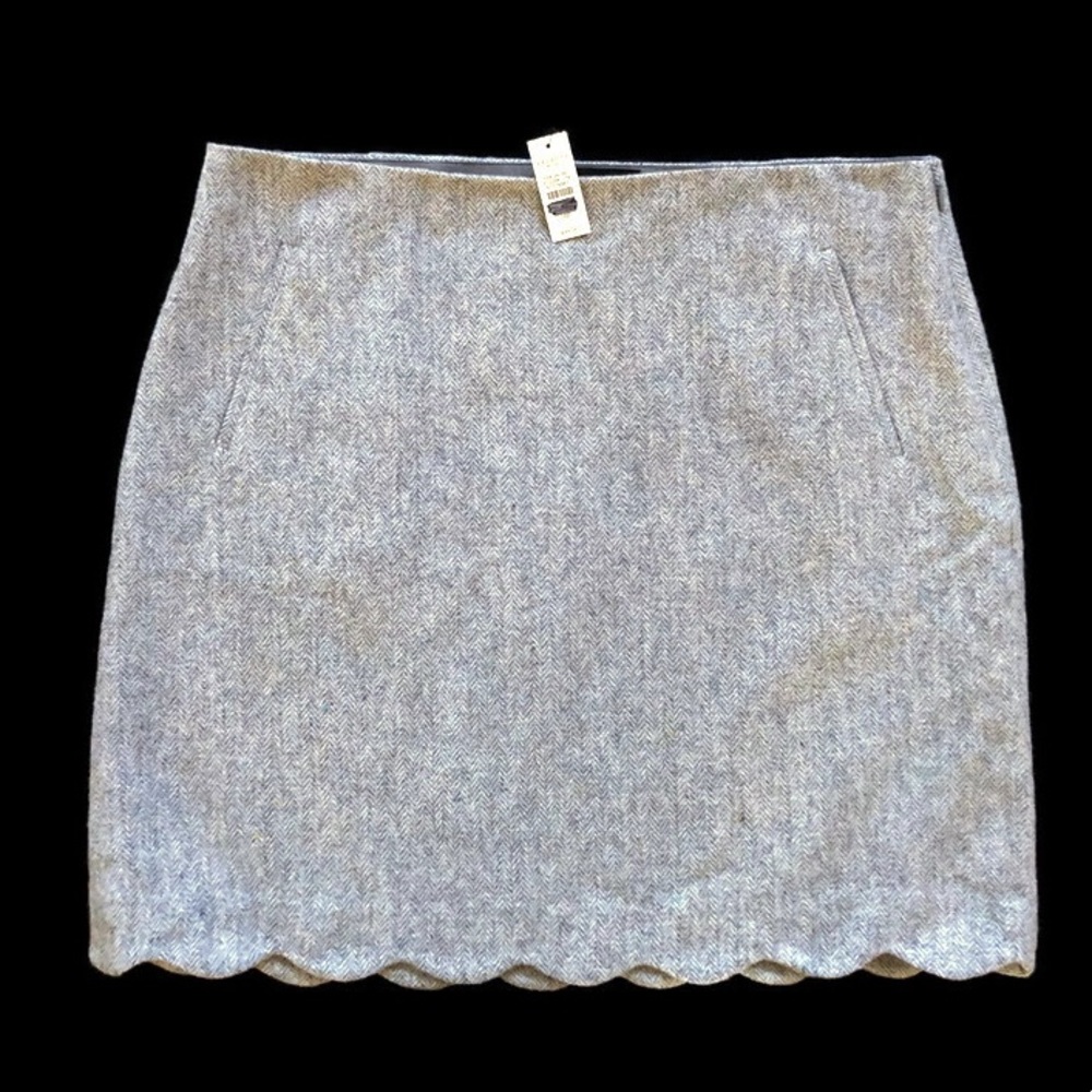 Talbots Gray Speckled Herringbone Wool Blend Scalloped Hem Skirt-Sz 16P  NWT